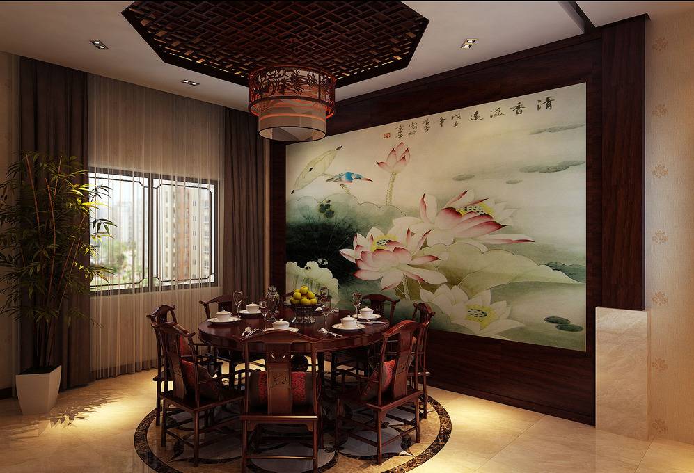 点击大图看下一张：中式餐厅装修图