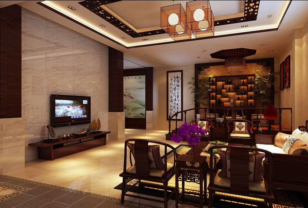 点击大图看下一张：中式客厅沙发茶几设计案例展示