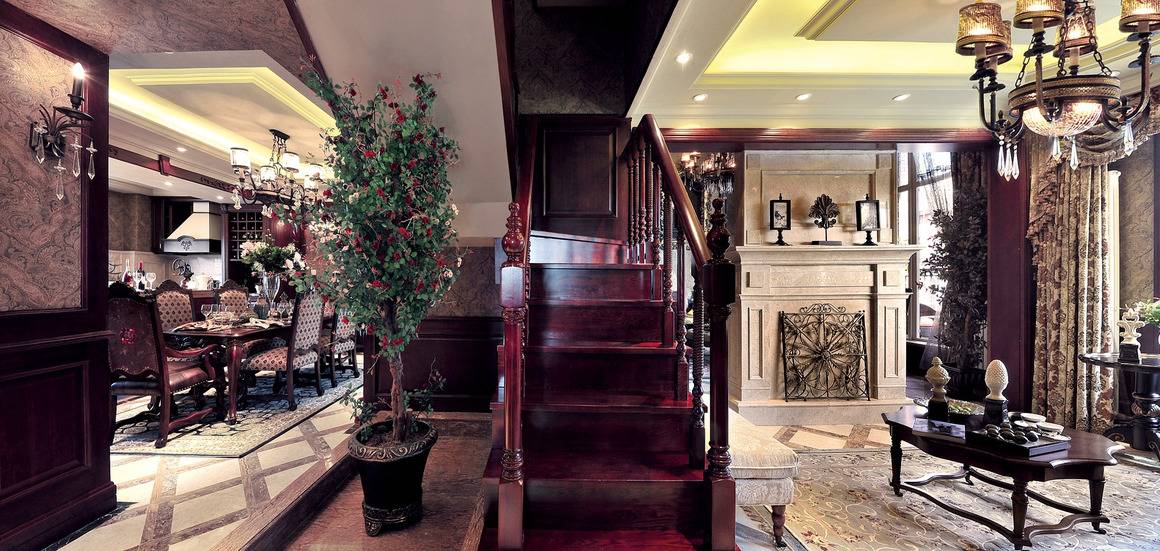 点击大图看下一张：美式客厅楼梯装修效果展示