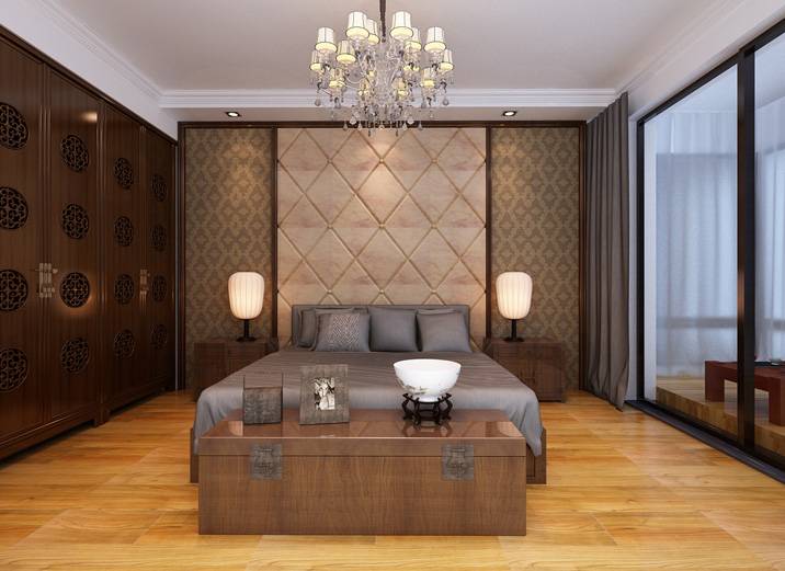 点击大图看下一张：中式中式风格新中式卧室设计案例展示