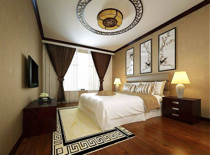 点击大图看下一张：中式中式风格新中式卧室装修效果展示