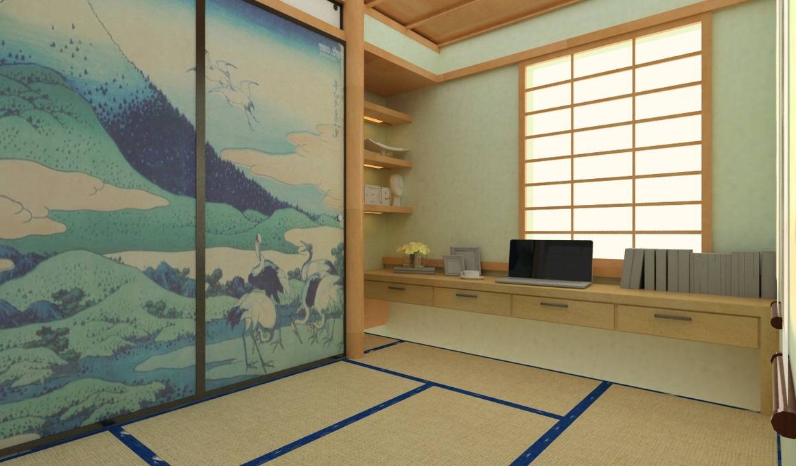 点击大图看下一张:日式工作区效果图