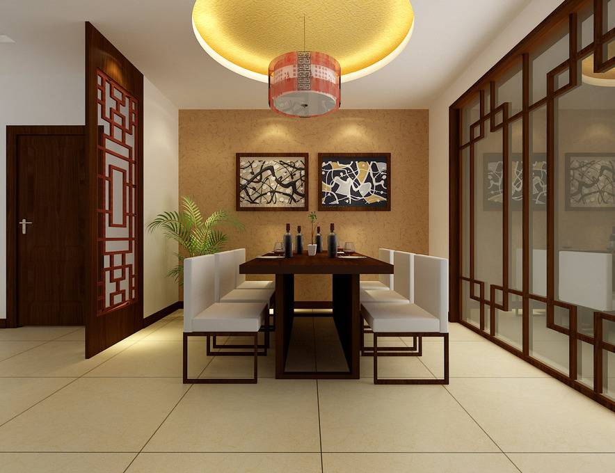 点击大图看下一张：中式餐厅吊顶设计方案
