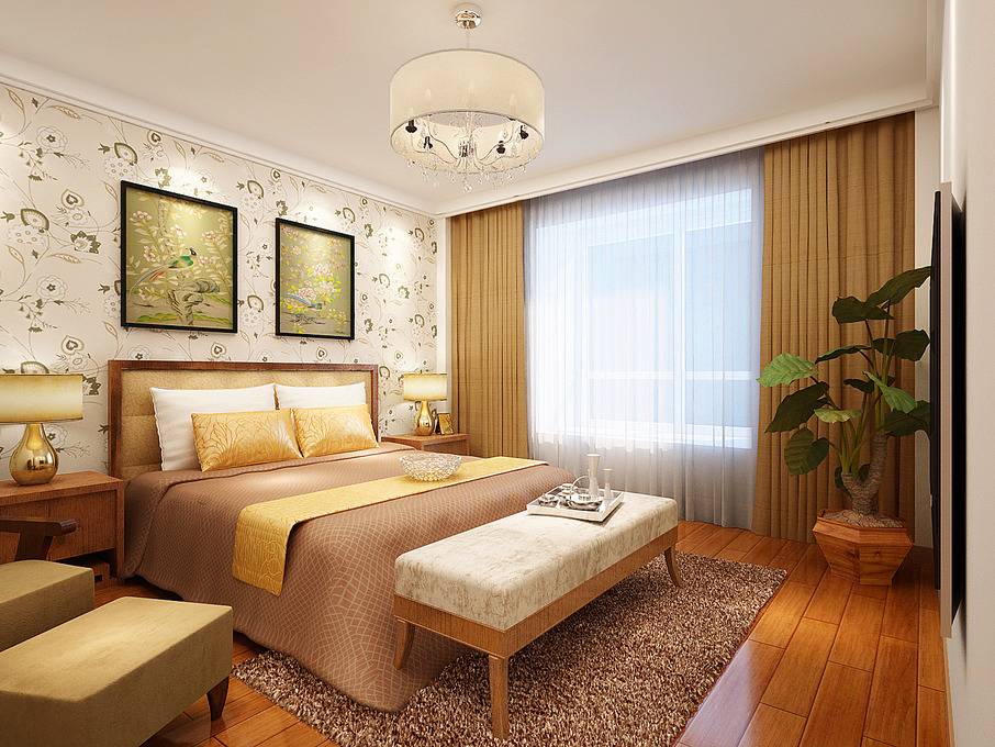 点击大图看下一张：中式新中式卧室效果图
