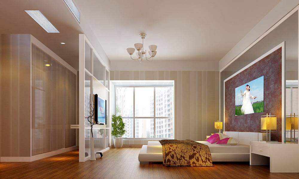 点击大图看下一张：现代卧室吊顶电视背景墙设计案例展示