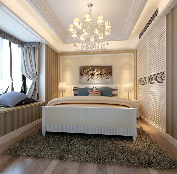 点击大图看下一张：欧式卧室吊顶窗帘衣柜设计案例展示