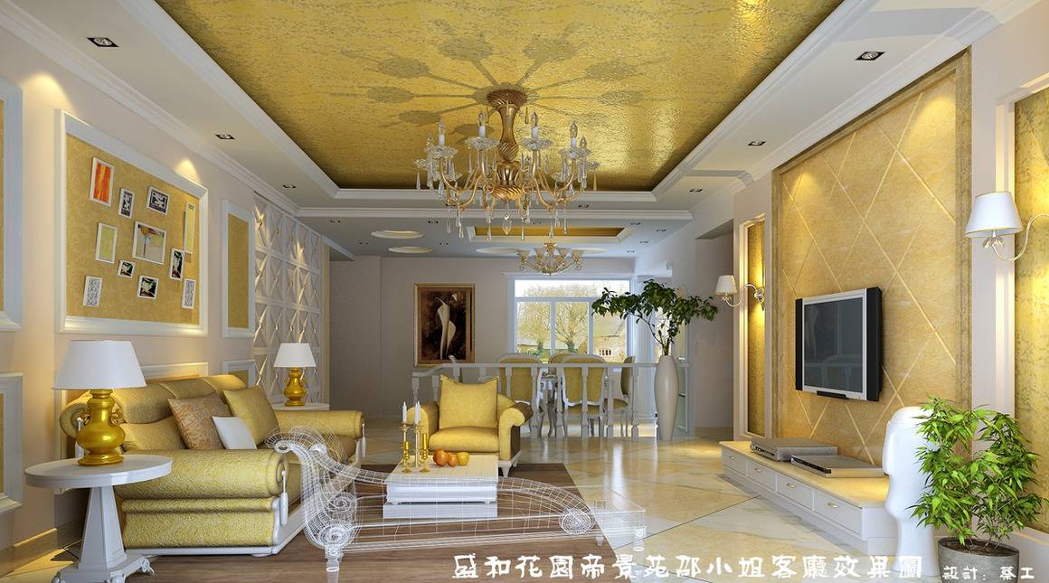 点击大图看下一张:欧式客厅吊顶电视背景墙装修图