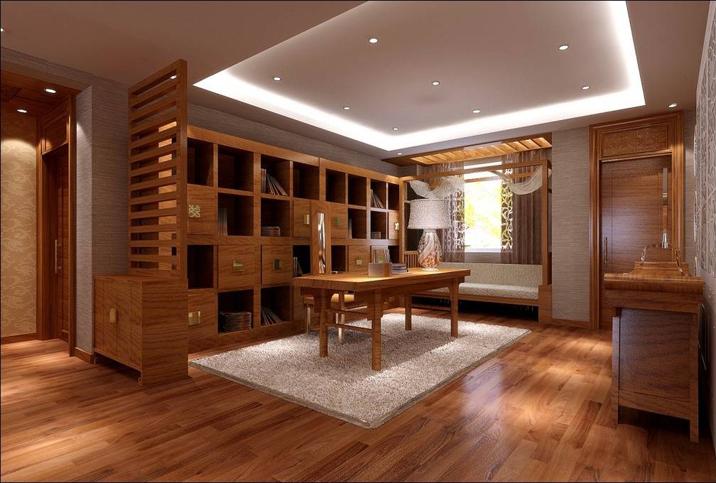 点击大图看下一张：中式书房书柜设计案例