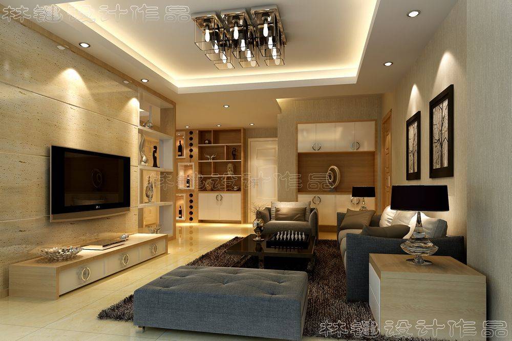 点击大图看下一张:现代客厅吊顶电视背景墙设计方案