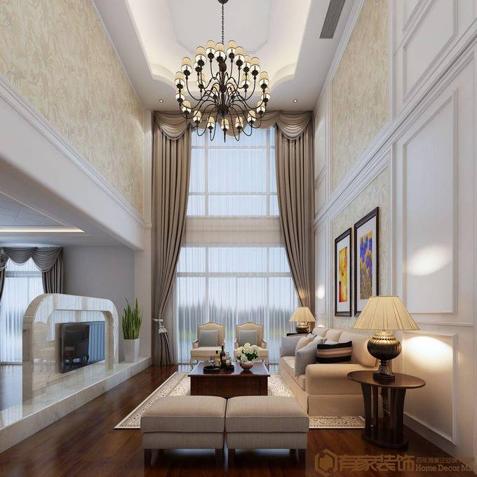 点击大图看下一张：欧式客厅吊顶电视背景墙图片
