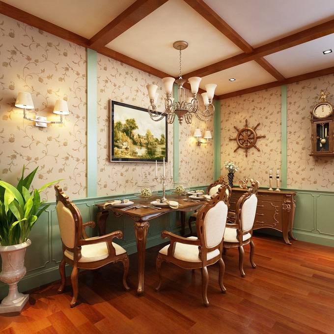 点击大图看下一张：田园清新田园风格餐厅吊顶图片