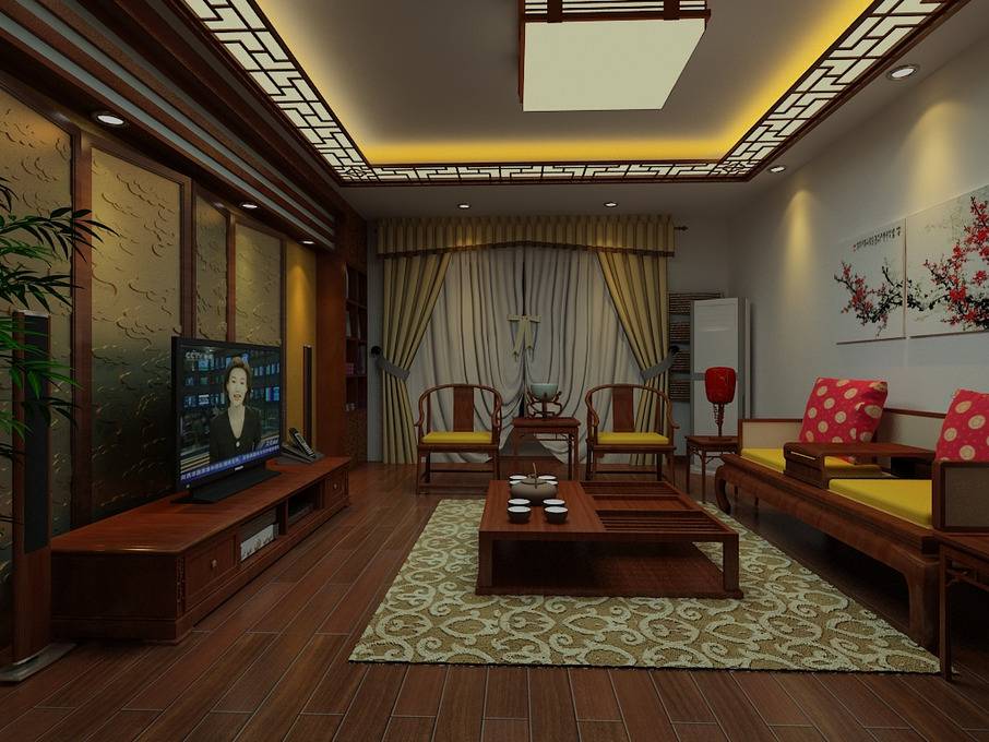 点击大图看下一张：中式中式风格客厅电视背景墙设计案例