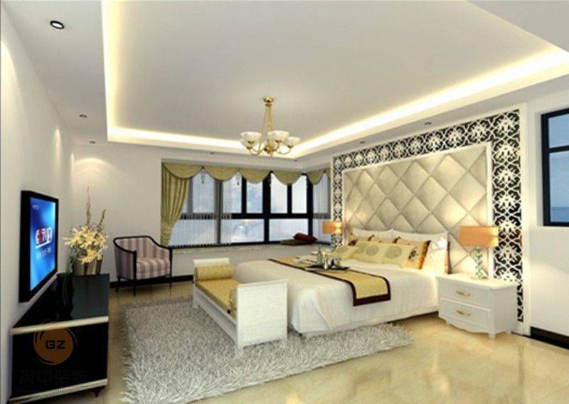 点击大图看下一张:欧式卧室吊顶电视背景墙设计案例