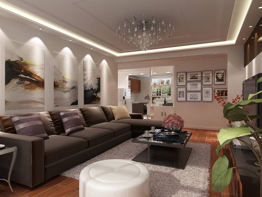 点击大图看下一张：现代客厅沙发客厅吊灯装修案例