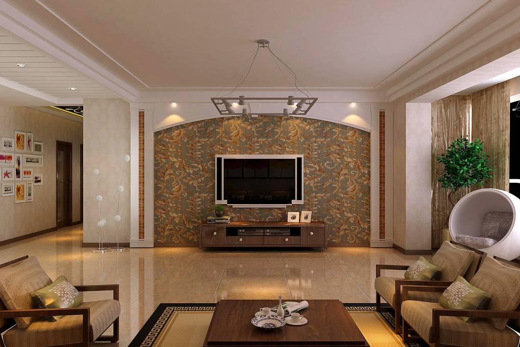 点击大图看下一张：现代简约客厅沙发电视柜茶几电视背景墙设计案例