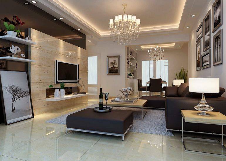 点击大图看下一张:现代客厅吊顶电视背景墙设计案例展示