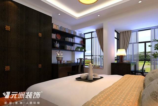 点击大图看下一张：中式新中式卧室吊顶设计图