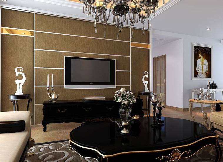 点击大图看下一张：欧式客厅单身公寓电视背景墙效果图