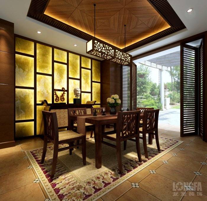 点击大图看下一张：东南亚餐厅别墅吊顶设计方案