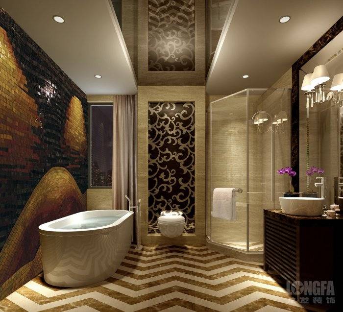 点击大图看下一张：欧式别墅浴室吊顶淋浴房设计方案