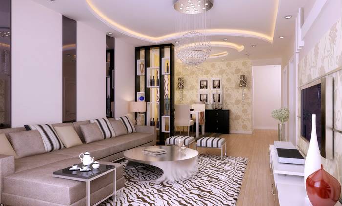 点击大图看下一张：现代客厅沙发茶几装修案例
