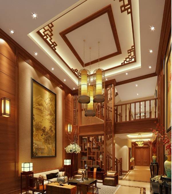 点击大图看下一张：中式中式风格客厅别墅装修效果展示