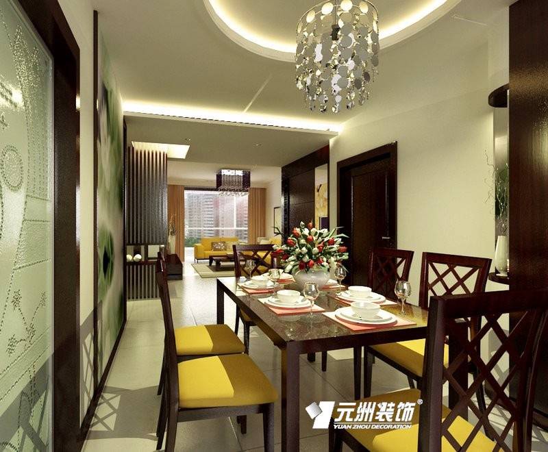点击大图看下一张：新中式餐厅吊顶设计案例