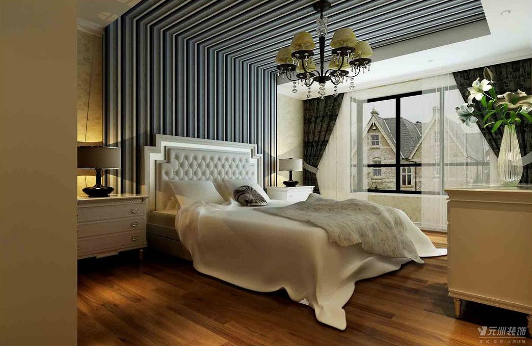 点击大图看下一张：现代卧室吊顶窗帘设计方案