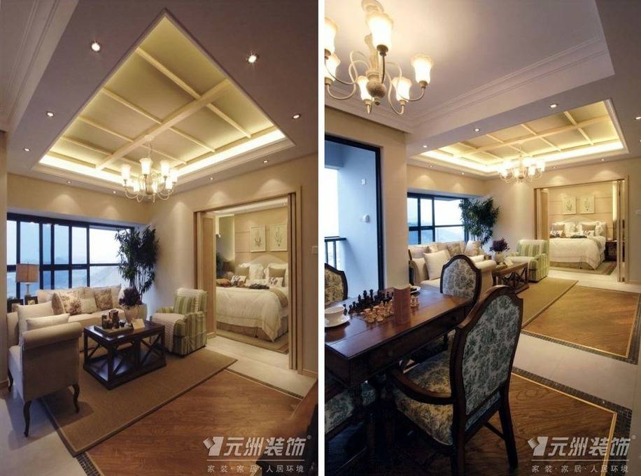 点击大图看下一张:美式客厅吊顶装修案例