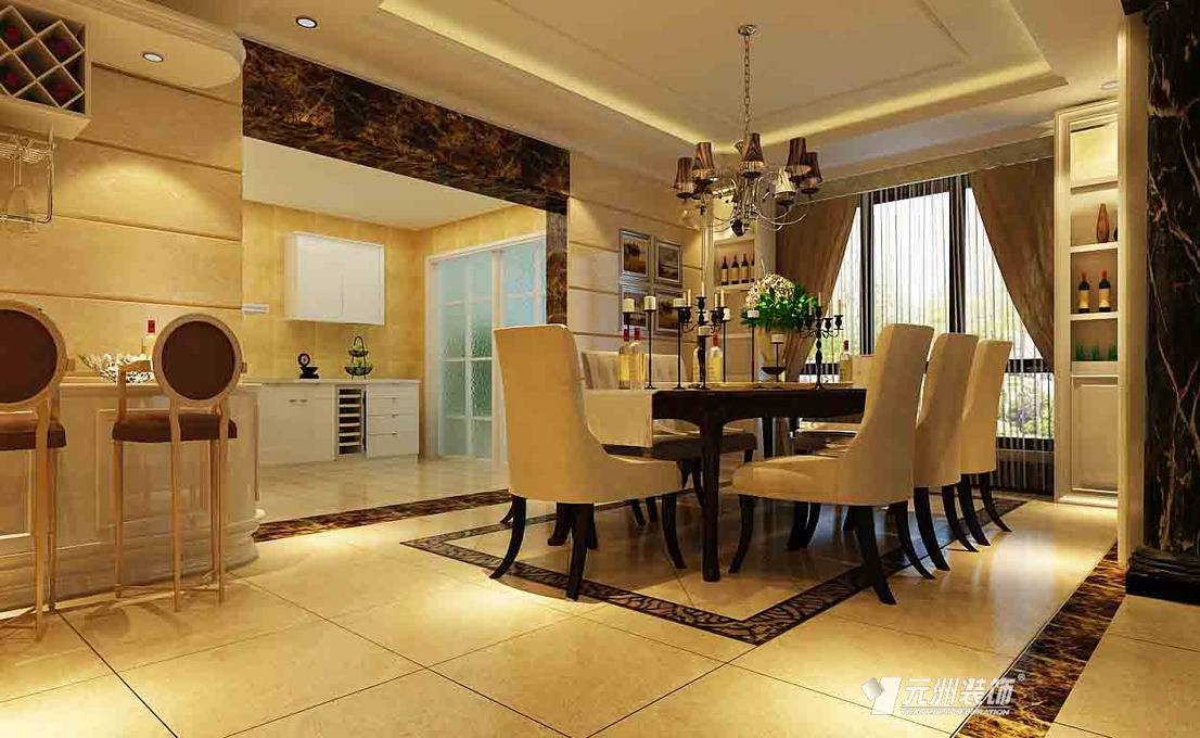 点击大图看下一张：欧式餐厅别墅吊顶设计案例