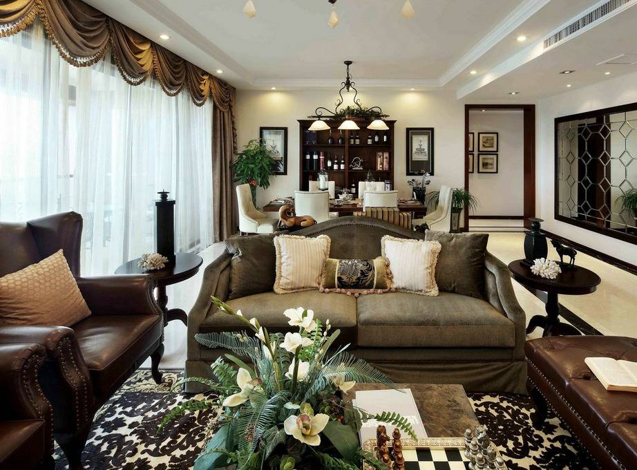 点击大图看下一张：美式客厅窗帘案例展示