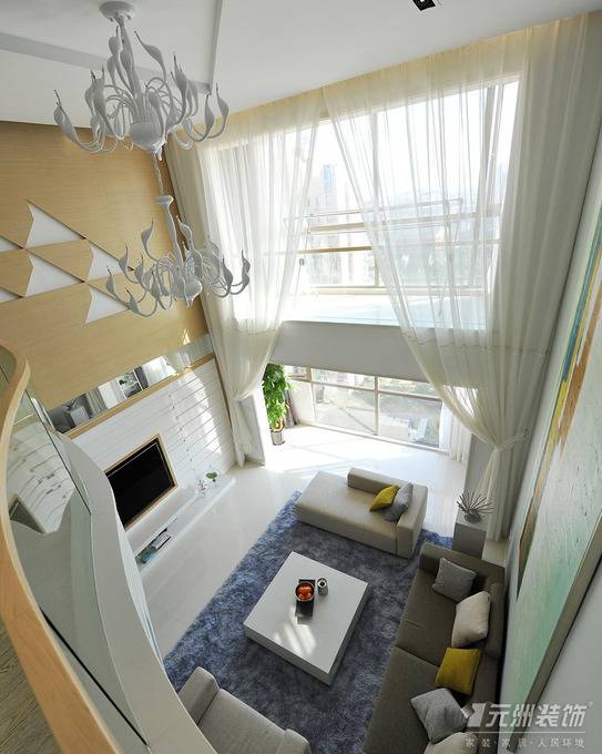 点击大图看下一张：现代客厅别墅窗帘设计方案