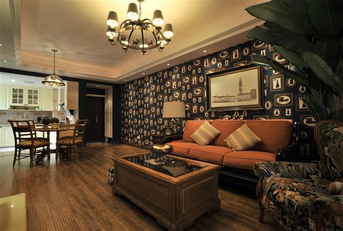 点击大图看下一张：美式美式风格客厅背景墙沙发客厅沙发效果图