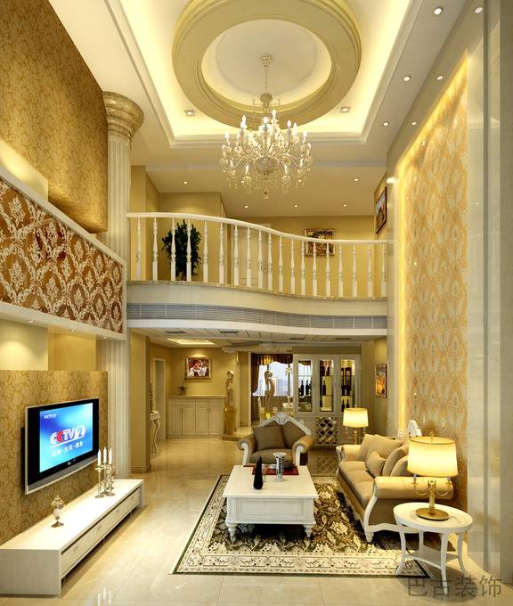 点击大图看下一张:欧式客厅跃层电视背景墙装修图