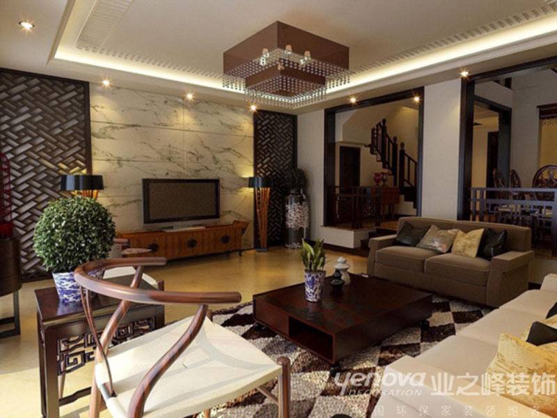 点击大图看下一张：中式新中式客厅电视背景墙设计案例