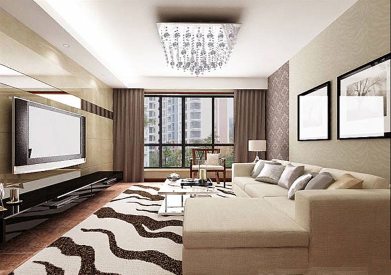 点击大图看下一张：现代客厅吊顶电视背景墙装修案例