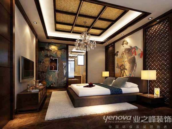 点击大图看下一张：中式中式风格新中式卧室吊顶设计图