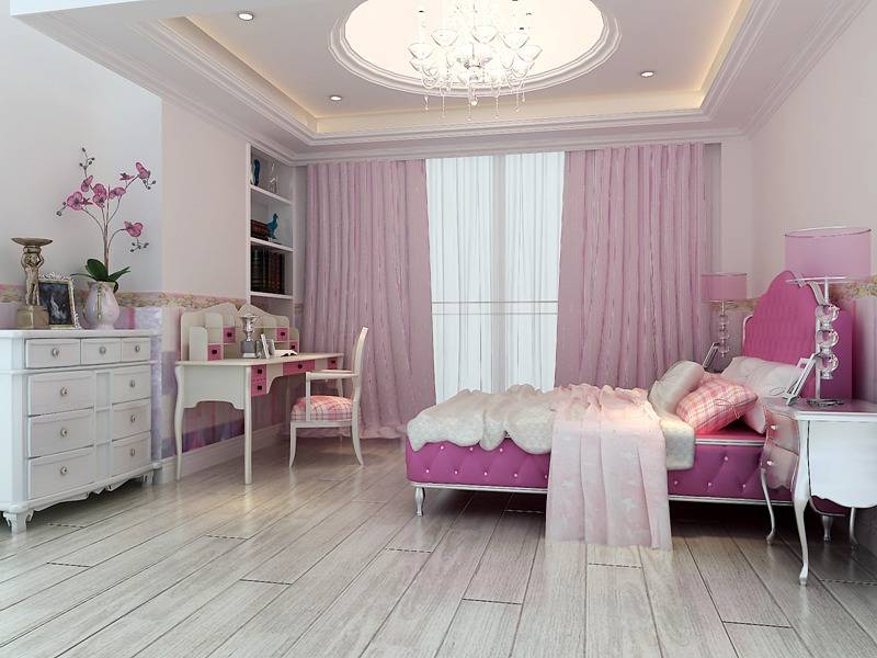 点击大图看下一张：新古典卧室别墅吊顶窗帘设计案例展示