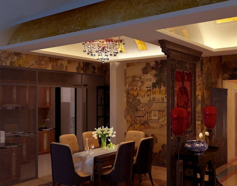 点击大图看下一张：中式餐厅吊顶设计案例展示