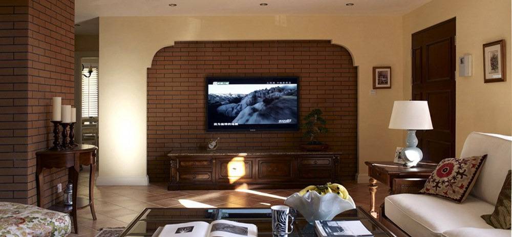 点击大图看下一张：美式客厅别墅电视背景墙案例展示