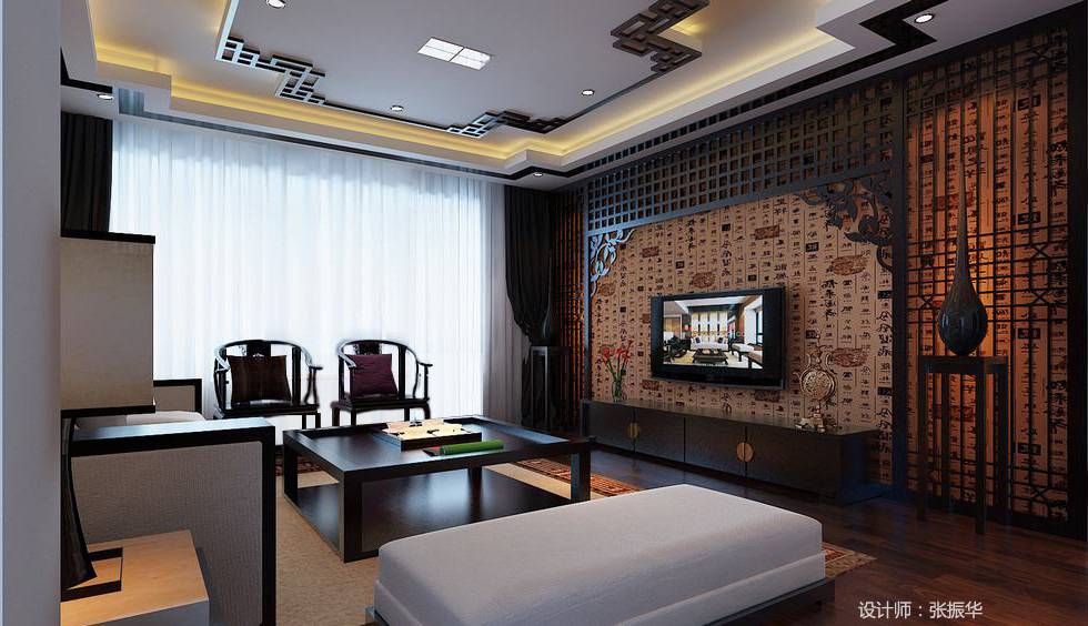 点击大图看下一张：中式客厅电视背景墙效果图