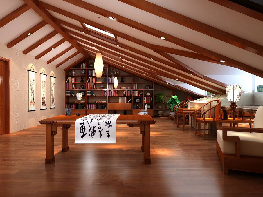 点击大图看下一张：中式中式风格新中式书房吊顶装修图