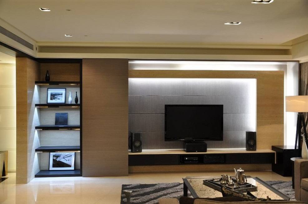 点击大图看下一张：现代客厅三室两厅两卫电视背景墙设计案例