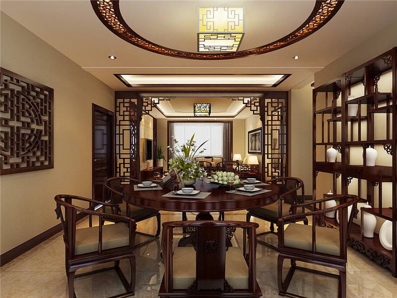 点击大图看下一张：中式中式风格新中式餐厅吊顶装修图