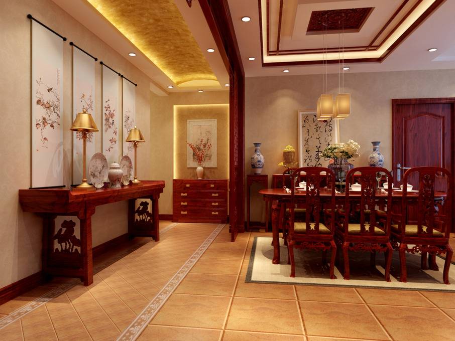 点击大图看下一张：中式餐厅吊顶设计案例