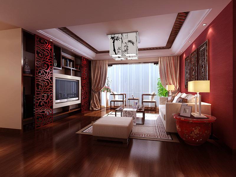 点击大图看下一张：中式中式风格客厅吊顶电视背景墙案例展示