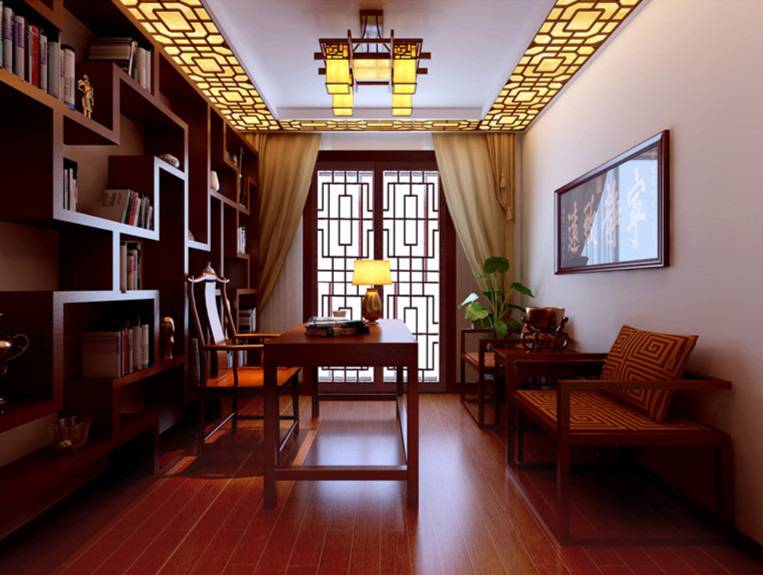 点击大图看下一张：中式书房交换空间设计案例展示