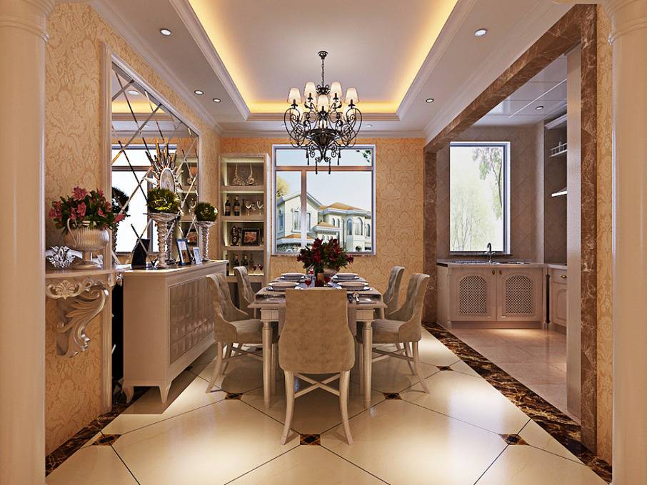 点击大图看下一张：欧式餐厅吊顶设计图