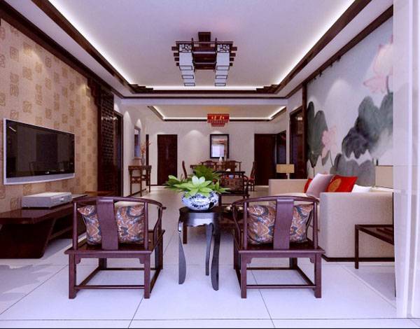 点击大图看下一张：中式客厅电视背景墙装修效果展示