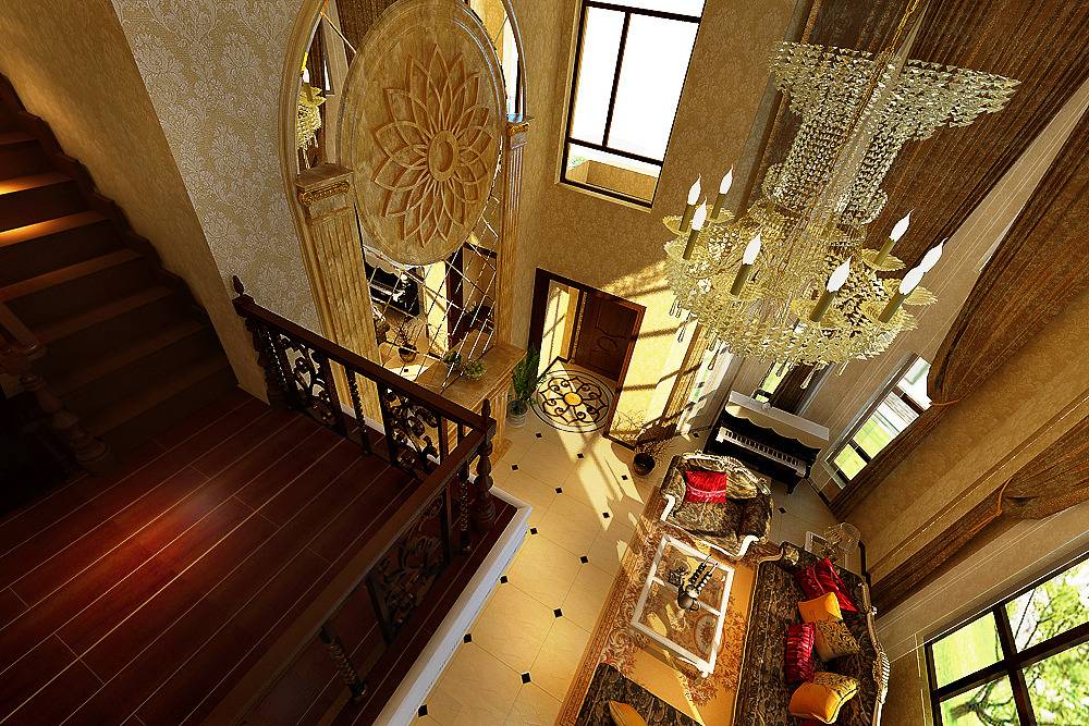 点击大图看下一张：欧式客厅别墅楼梯装修图